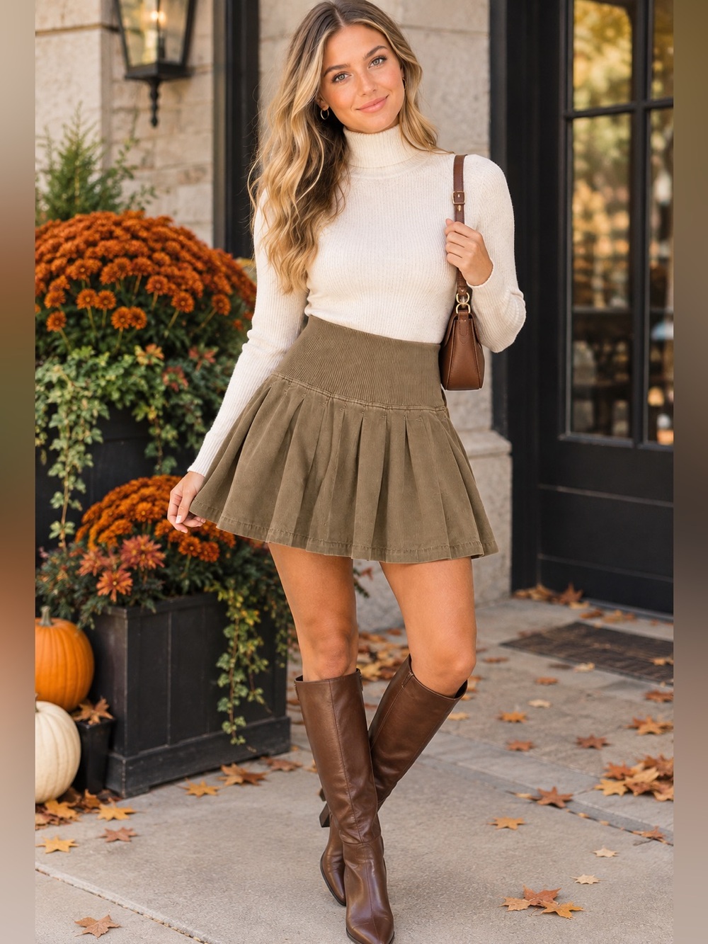 Anthropologie PILCRO Tan Corduroy Pleated Mini Skirt with Undershorts. NWT’s